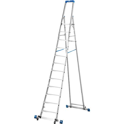 Stufenstehleiter, mit 12 Stufen, Aluminium, fahrbar mit Traverse