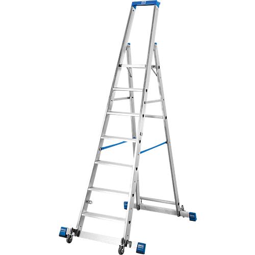 Stufenstehleiter, mit 7 Stufen, Aluminium, fahrbar mit Traverse