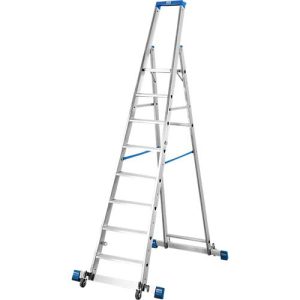 Stufenstehleiter, mit 8 Stufen, Aluminium, fahrbar mit Traverse Stufenstehleiter, mit 8 Stufen, Aluminium, fahrbar mit Traverse