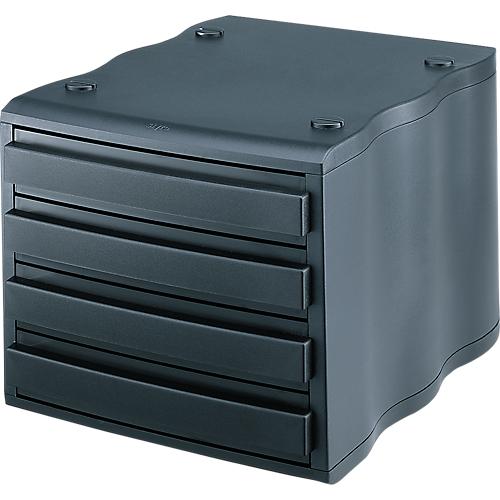 styro® Schubladenbox wave, 4 Schübe, Polystyrol, schwarz/schwarz
