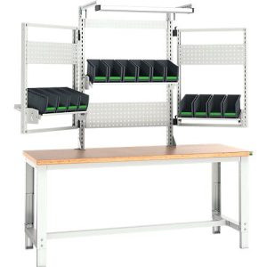 Systemwerkbank Bott cubio, mit Aufnahme- und Schwenkrahmen, Leuchte, Buche-Multiplexplatte, bis 800 kg, B 2000 x T 750 mm, Lichtgrau Systemwerkbank Bott cubio, mit Aufnahme- und Schwenkrahmen, Leuchte, Buche-Multiplexplatte, bis 800 kg, B 2000 x T 750 mm, Lichtgrau