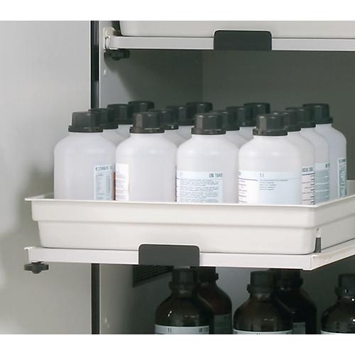 Tablarauszug Abz für asecos Säuren- und Laugenschränke der SL-Serie, FP-Platte/Polypropylen, grau, B 480 x T 515 x H 80 mm, 11 l, bis 25 kg