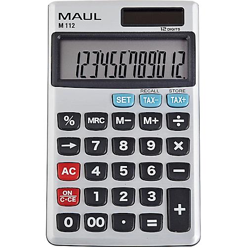 Taschenrechner MAUL M112, 12 Stellen, Tax, Solar- & Batteriebetrieb, B 70 x T 119 x H 10 mm, silber