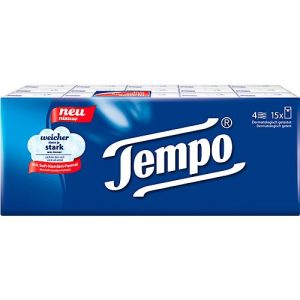 Taschentücher Tempo® Original, 4-lagig, dermatologisch getestet, waschmaschinenfest, biologisch abbaubar, Zellstoff, weiß, 15 Päckchen á 10 Tücher Taschentücher Tempo® Original, 4-lagig, dermatologisch getestet, waschmaschinenfest, biologisch abbaubar, Zellstoff, weiß, 15 Päckchen á 10 Tücher
