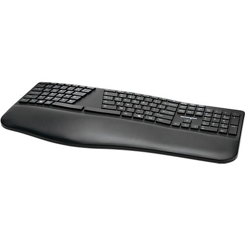 Tastatur Kensington Pro Fit® Ergo, ergonomisches Design, kabellos, Handgelenkauflage, Windows & Mac, B 216 x T 436 x H 38 mm schwarz