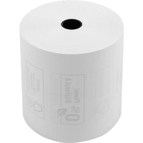 Thermorolle Exacompta, rückseitig bedruckt, 1-lagig, 48 g/m², L 76 m x B 80 mm, Ø 80 mm, 10 Rollen, weiß