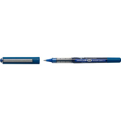 Tintenroller uni-ball UB EYE Ocean Care, Strichstärke 0,4 mm, Kugel-Ø 0,7 mm, dokumentenecht, Sichtfenster, 75 % Recycling-Kunststoff, 12 Stück, Schreibfarbe blau
