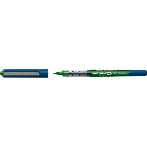Tintenroller uni-ball UB EYE Ocean Care, Strichstärke 0,4 mm, Kugel-Ø 0,7 mm, dokumentenecht, Sichtfenster, 75 % Recycling-Kunststoff, 12 Stück, Schreibfarbe grün