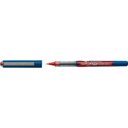 Tintenroller uni-ball UB EYE Ocean Care, Strichstärke 0,4 mm, Kugel-Ø 0,7 mm, dokumentenecht, Sichtfenster, 75 % Recycling-Kunststoff, 12 Stück, Schreibfarbe rot