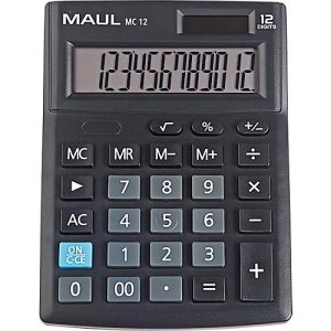 Tischrechner MAUL MC12, 12 Stellen, ergonomisch, Solar- und Batteriebetrieb, B 103 x T 137 x H 31 mm, schwarz Tischrechner MAUL MC12, 12 Stellen, ergonomisch, Solar- und Batteriebetrieb, B 103 x T 137 x H 31 mm, schwarz