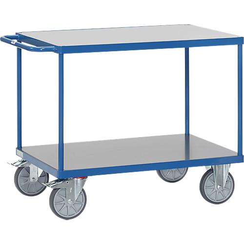Tischwagen fetra®, 2 Etagen, Lenk- & Bockrollen, bis 600 kg, Ladeflächen aus Hart-PVC mit L 1000 x B 600 mm