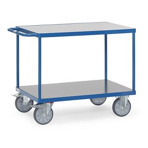 Tischwagen fetra®, 2 Etagen, Lenk- & Bockrollen, bis 600 kg, Ladeflächen aus Hart-PVC mit L 1000 x B 700 mm Tischwagen fetra®, 2 Etagen, Lenk- & Bockrollen, bis 600 kg, Ladeflächen aus Hart-PVC mit L 1000 x B 700 mm