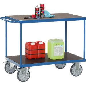 Tischwagen fetra®, 2 Etagen, Lenk- & Bockrollen, bis 600 kg, Ladeflächen Sperrholz mit L 1000 x B 600 mm Tischwagen fetra®, 2 Etagen, Lenk- & Bockrollen, bis 600 kg, Ladeflächen Sperrholz mit L 1000 x B 600 mm