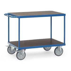 Tischwagen fetra®, 2 Etagen, Lenk- & Bockrollen, bis 600 kg, Ladeflächen Sperrholz mit L 1000 x B 700 mm Tischwagen fetra®, 2 Etagen, Lenk- & Bockrollen, bis 600 kg, Ladeflächen Sperrholz mit L 1000 x B 700 mm