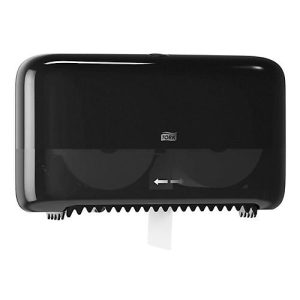 Tork® Doppelrollenspender 558048, für hülsenloses Midi Toilettenpapier, B 360 x T 130 x H 207 mm, Kunststoff, schwarz Tork® Doppelrollenspender 558048, für hülsenloses Midi Toilettenpapier, B 360 x T 130 x H 207 mm, Kunststoff, schwarz