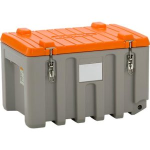 Transport- und Pritschenbox CEMO CEMbox 150, Polyethylen, 150 l, L 800 x B 600 x H 530 mm, stapelbar, grau/orange Transport- und Pritschenbox CEMO CEMbox 150, Polyethylen, 150 l, L 800 x B 600 x H 530 mm, stapelbar, grau/orange