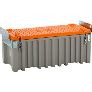 Transport- und Pritschenbox CEMO CEMbox 250, Polyethylen, 250 l, L 1240 x B 600 x H 570 mm, stapelbar, kranbar, grau/orange Transport- und Pritschenbox CEMO CEMbox 250, Polyethylen, 250 l, L 1240 x B 600 x H 570 mm, stapelbar, kranbar, grau/orange
