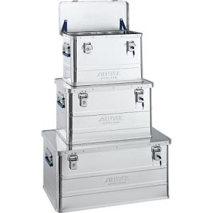Transportbox Alutec CLASSIC, 3er-Set mit 1 x 33 l, 1 x 53 l & 1 x 93 l, Zylinderschlösser, Aluminium, silber Transportbox Alutec CLASSIC, 3er-Set mit 1 x 33 l, 1 x 53 l & 1 x 93 l, Zylinderschlösser, Aluminium, silber