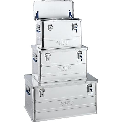 Transportbox Alutec CLASSIC, 3er-Set mit 1 x 33 l, 1 x 53 l & 1 x 93 l, Zylinderschlösser, Aluminium, silber