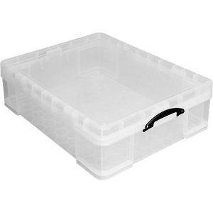 Transportbox Really Useful Box, Volumen 70 l, L 810 x B 620 x H 225 mm, stapelbar, mit Deckel & Klappgriffen, Recycling-PP, transparent Transportbox Really Useful Box, Volumen 70 l, L 810 x B 620 x H 225 mm, stapelbar, mit Deckel & Klappgriffen, Recycling-PP, transparent