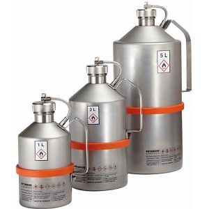 Transportkanne, Edelstahl 1.4301, 1 l, Ø 110 x H 235 mm, Schraubkappe mit flexibler Welle Transportkanne, Edelstahl 1.4301, 1 l, Ø 110 x H 235 mm, Schraubkappe mit flexibler Welle