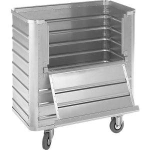 Transportwagen aus eloxiertem Aluminium, abklappbare Längswand, 355 Liter, ohne Deckel