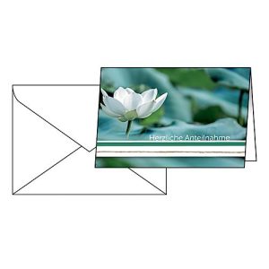 Trauerkarte Sigel „Water Lily“, Format B6, 115 x 170 mm, mit weißen & gummierten Umschlägen, grün, FSC®-Glanzkarton, 10 Stück Trauerkarte Sigel „Water Lily“, Format B6, 115 x 170 mm, mit weißen & gummierten Umschlägen, grün, FSC®-Glanzkarton, 10 Stück