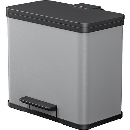 Tretmülleimer Hailo Öko Trio Plus L, 3 x 9 l, rechteckig, aus Stahlblech, hellgrau