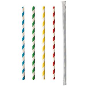 Trinkhalme Papstar Stripes, Einweg, L 200 x Ø 6 mm, einzeln umhüllt, aus FSC®-zertifiziertem Papier, farbsortiert, 100 Stück Trinkhalme Papstar Stripes, Einweg, L 200 x Ø 6 mm, einzeln umhüllt, aus FSC®-zertifiziertem Papier, farbsortiert, 100 Stück