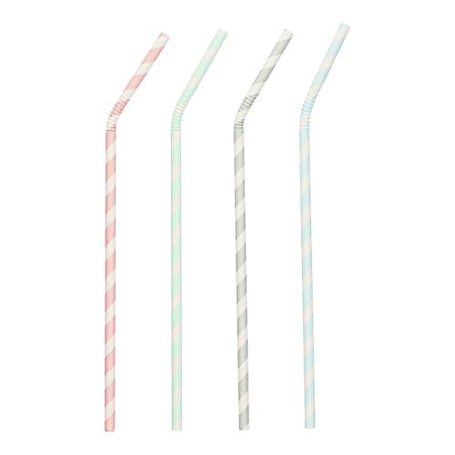 Trinkhalme Papstar Stripes, Einweg, L 220 x Ø 6 mm, flexibel bieg- & knickbar, aus FSC®-zertifiziertem Papier, farbsortiert, 100 Stück