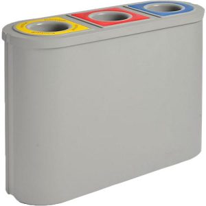Triomf Wertstoffsammler, 3-fach, HDPE, 3 x 45 Liter, für Papier/Plastik/Wiederverwertbares, B 1100 x T 385 x H 755 mm, lichtgrau Triomf Wertstoffsammler, 3-fach, HDPE, 3 x 45 Liter, für Papier/Plastik/Wiederverwertbares, B 1100 x T 385 x H 755 mm, lichtgrau