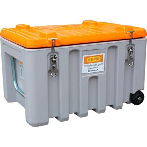 Trolley CEMO CEMbox 150, Polyethylen, 150 l, L 800 x B 600 x H 530 mm, stapelbar, grau/orange Trolley CEMO CEMbox 150, Polyethylen, 150 l, L 800 x B 600 x H 530 mm, stapelbar, grau/orange