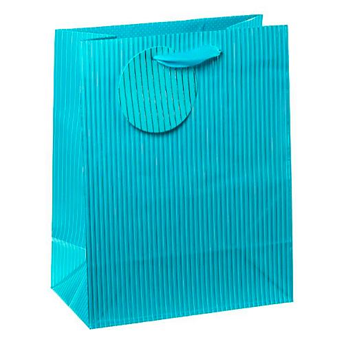 TSI Geschenktüten mittel, Nadelstreifen blau, inkl. Band & Beschriftungsschild, 4 Stück