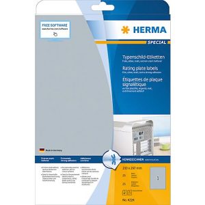 Typenschild Etiketten Herma, A4, 210 x 297 mm, selbstklebend & wetterfest, silber, 25 Stück Typenschild Etiketten Herma, A4, 210 x 297 mm, selbstklebend & wetterfest, silber, 25 Stück
