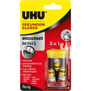 UHU Sekundenkleber blitzschnell Minis 3 x 1 g, flüssig, wasserfest, 3er Set UHU Sekundenkleber blitzschnell Minis 3 x 1 g, flüssig, wasserfest, 3er Set