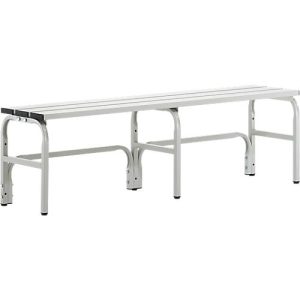 Umkleidebank, Edelstahlrohr/Alu, einfach, 1500 mm breit, lichtgrau Umkleidebank, Edelstahlrohr/Alu, einfach, 1500 mm breit, lichtgrau