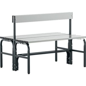 Umkleidebank, Stahlrohr/Alu, doppelt mit Rückenteil, 1015 mm breit, anthrazit Umkleidebank, Stahlrohr/Alu, doppelt mit Rückenteil, 1015 mm breit, anthrazit