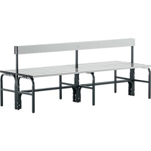 Umkleidebank, Stahlrohr/Alu, doppelt mit Rückenteil, 1500 mm breit, anthrazit Umkleidebank, Stahlrohr/Alu, doppelt mit Rückenteil, 1500 mm breit, anthrazit