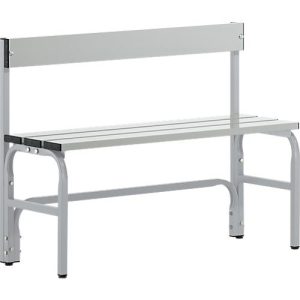 Umkleidebank, Stahlrohr/Alu, einfach mit Rückenteil, 1015 mm breit, weißalu Umkleidebank, Stahlrohr/Alu, einfach mit Rückenteil, 1015 mm breit, weißalu