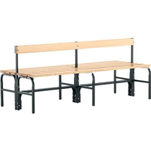 Umkleidebank, Stahlrohr/Holz, doppelt, mit Rückenteil, 1500 mm breit, anthrazit Umkleidebank, Stahlrohr/Holz, doppelt, mit Rückenteil, 1500 mm breit, anthrazit