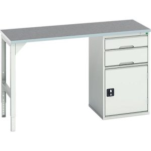 Unterbauwerkbank Bott verso, Linoleum-Platte, 2 Schubladen, 1 Tür, 1 Ablageboden, B 1500 x T 600 x H 930 mm, Lichtgrau Unterbauwerkbank Bott verso, Linoleum-Platte, 2 Schubladen, 1 Tür, 1 Ablageboden, B 1500 x T 600 x H 930 mm, Lichtgrau