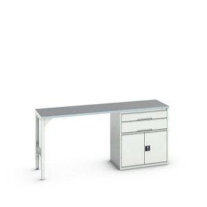 Unterbauwerkbank Bott verso, Linoleum-Platte, 2 Schubladen, 1 Tür, 1 Ablageboden, B 2000 x T 600 x H 930 mm, Lichtgrau Unterbauwerkbank Bott verso, Linoleum-Platte, 2 Schubladen, 1 Tür, 1 Ablageboden, B 2000 x T 600 x H 930 mm, Lichtgrau