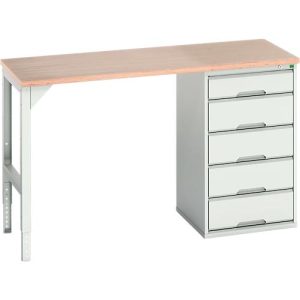 Unterbauwerkbank Bott verso, Multiplex-Platte, 5 Schubladen, B 1500 x T 600 x H 930 mm, Lichtgrau Unterbauwerkbank Bott verso, Multiplex-Platte, 5 Schubladen, B 1500 x T 600 x H 930 mm, Lichtgrau