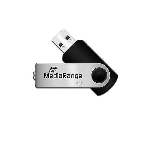 USB Stick MediaRange Serie MR, 4 GB, USB 2.0, Drehkappengehäuse, B 11 x T 11 x H 56 mm, schwarz-silber