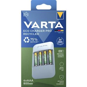 VARTA Akku Ladegerät Eco Charger Pro Recycled, aus 75% Recyclingmaterial, inkl. USB-Typ-C Ladekabel und 4x AAA 800 mAh NiMH Akkus VARTA Akku Ladegerät Eco Charger Pro Recycled, aus 75% Recyclingmaterial, inkl. USB-Typ-C Ladekabel und 4x AAA 800 mAh NiMH Akkus