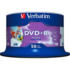 Verbatim DVD+R AZO Wide Inkjet Printable, Kapazität 4,7 GB, 50er-Spindel Verbatim DVD+R AZO Wide Inkjet Printable, Kapazität 4,7 GB, 50er-Spindel