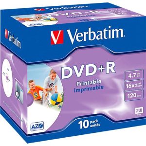 Verbatim® DVD+R printable (Tinte), bis 16fach, 4,7 GB/120 min, 10 JewelCases Verbatim® DVD+R printable (Tinte), bis 16fach, 4,7 GB/120 min, 10 JewelCases