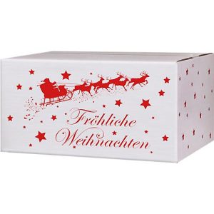 Versandkartons, mit Motiv „Weihnachtsschlitten“, bis 30 kg, Außenmaße 306 x 221 x 150 mm, Feinwellpappe, weiß-braun, 20 Stück Versandkartons, mit Motiv „Weihnachtsschlitten“, bis 30 kg, Außenmaße 306 x 221 x 150 mm, Feinwellpappe, weiß-braun, 20 Stück