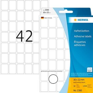 Vielzwecketiketten Herma, 16 x 22 mm, selbstklebend, permanent, matt, 1344 Stück, weiß Vielzwecketiketten Herma, 16 x 22 mm, selbstklebend, permanent, matt, 1344 Stück, weiß