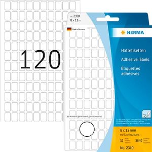 Vielzwecketiketten Herma, 8 x 12 mm, selbstklebend, permanent, matt, 3840 Stück, weiß Vielzwecketiketten Herma, 8 x 12 mm, selbstklebend, permanent, matt, 3840 Stück, weiß